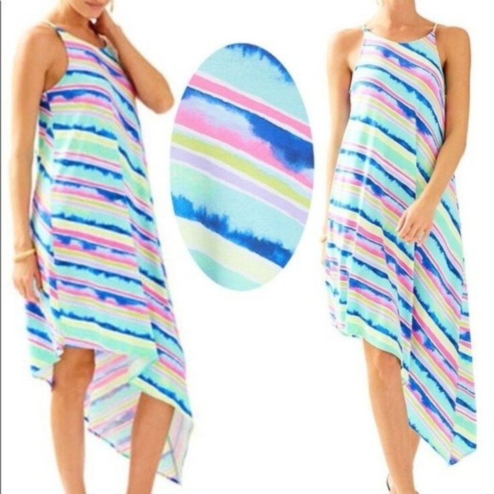 Lilly Pulitzer Multi Blue Pink Magnolia Midi Dress, Medium, New
